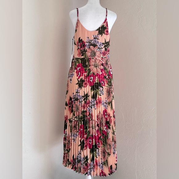 NWT Leith Coral and Pink Floral Midi Dress with Pleated Skirt M - Picture 4 of 15